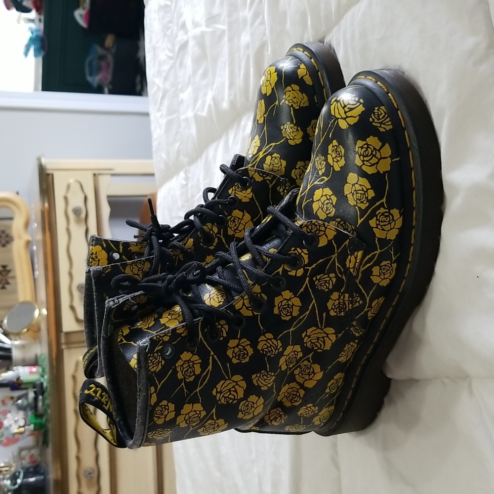 Dr Martens 1460 RARE Limited Edition Black and Yellow Gothic Rose Floral Boots